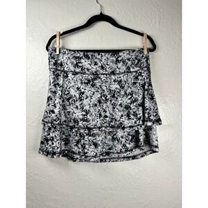 Exertek Womens Athletic Skort Large Black White Abstract Print Layered Ruffle